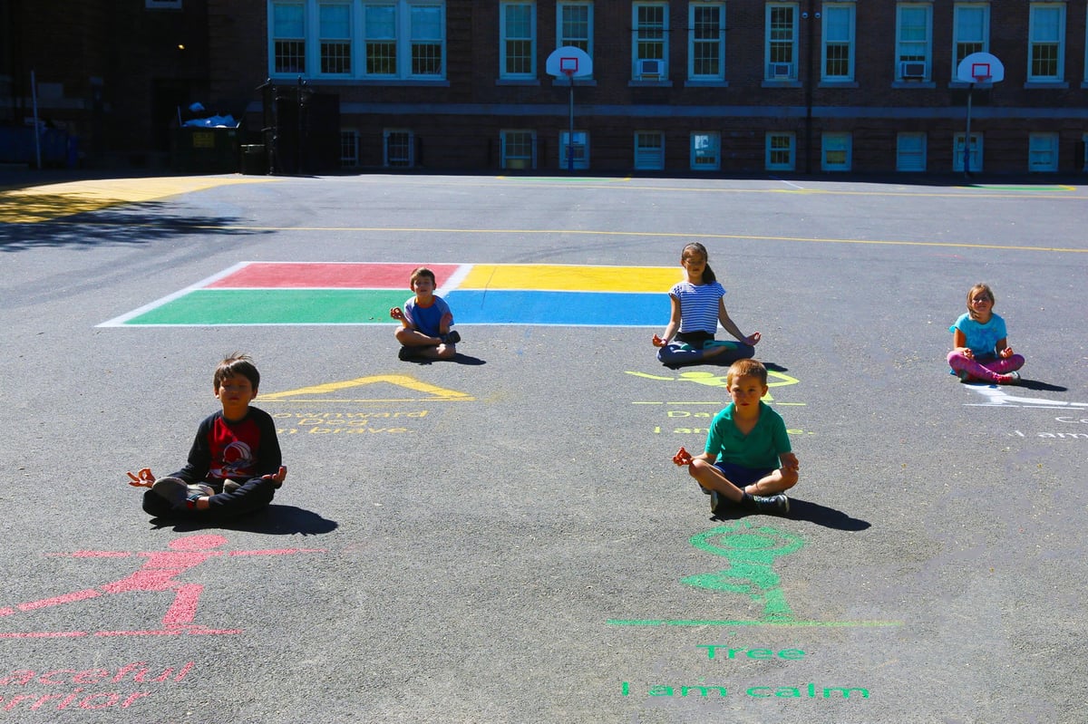 Kids Meditating on Mindful Movement Stencils